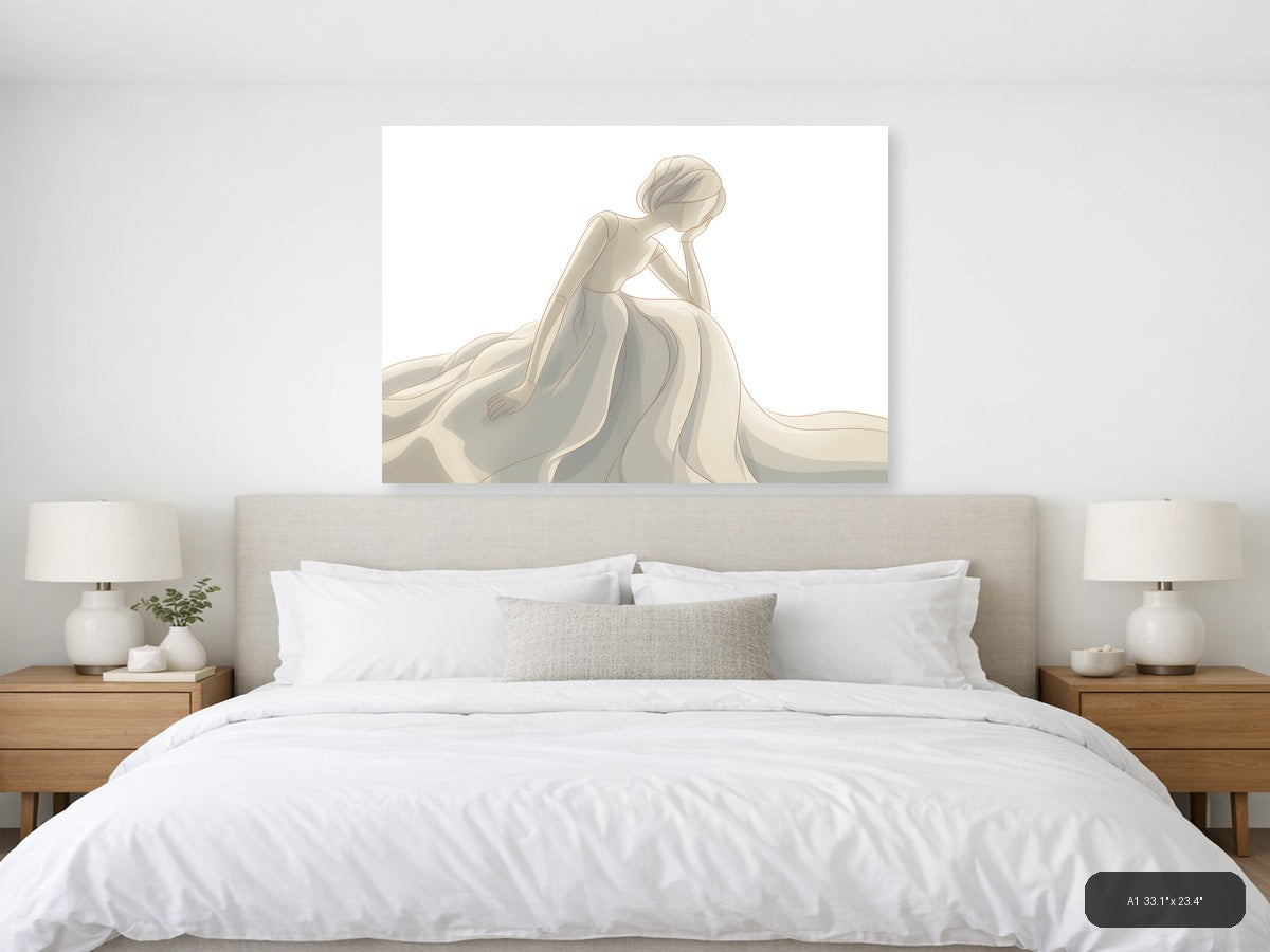 Elegant Woman in Flowing Gown Minimalist Wall Art — A1 / Bedroom