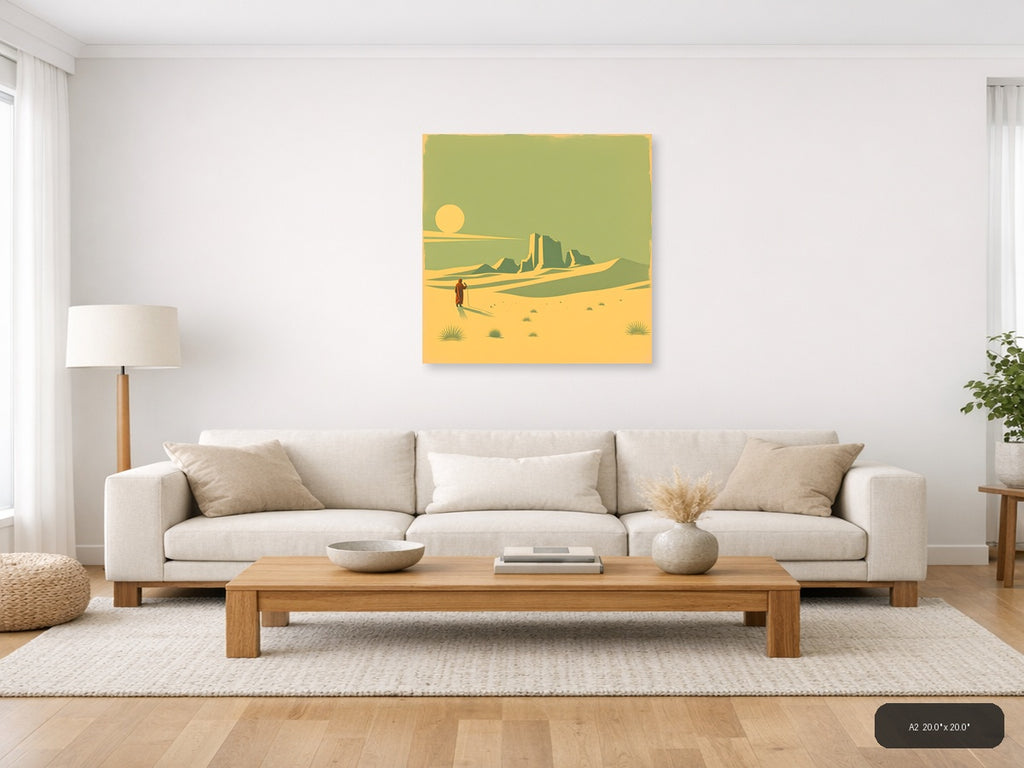 Vintage Desert Wanderer with Mesa - Retro Wall Art — A2 / Living Room