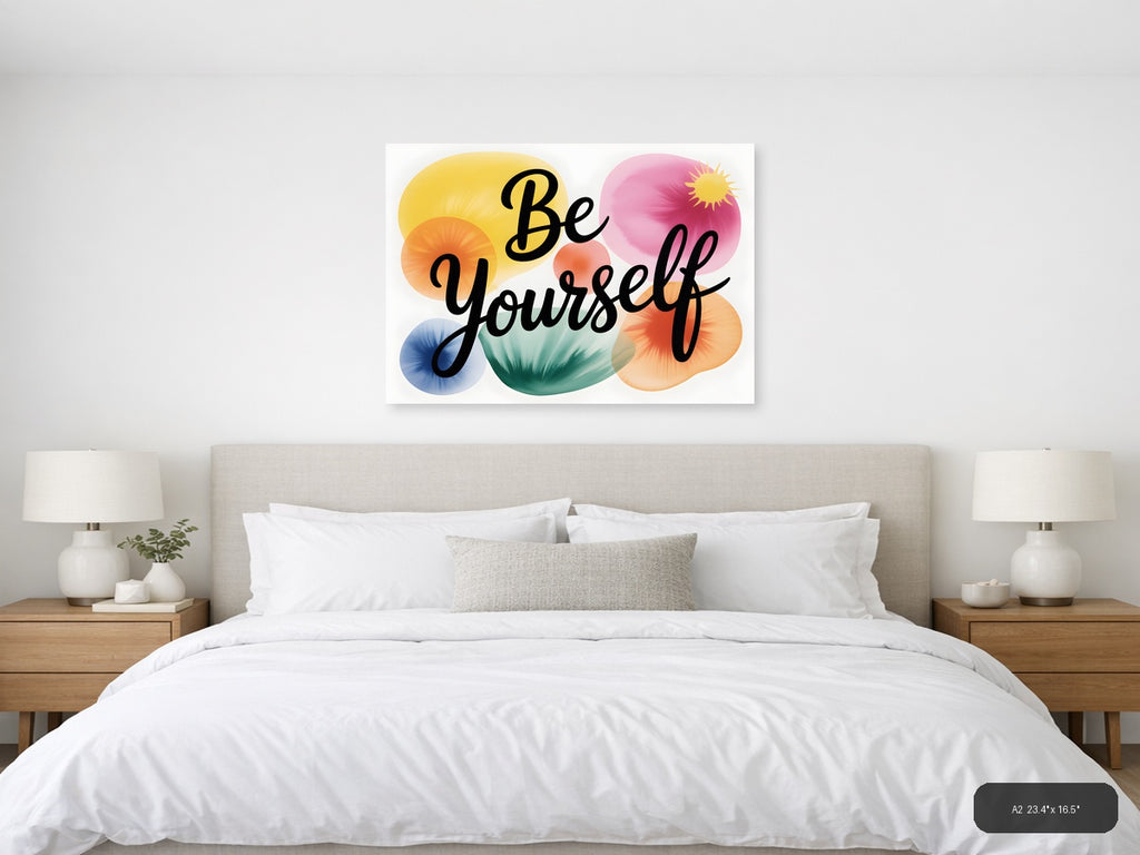 Be Yourself Watercolor Motivational Quote Wall Art — A2 / Bedroom