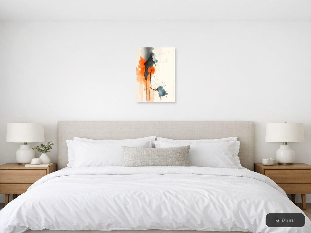 Abstract Watercolor Figure in Orange and Black Wall Art — A3 / Bedroom