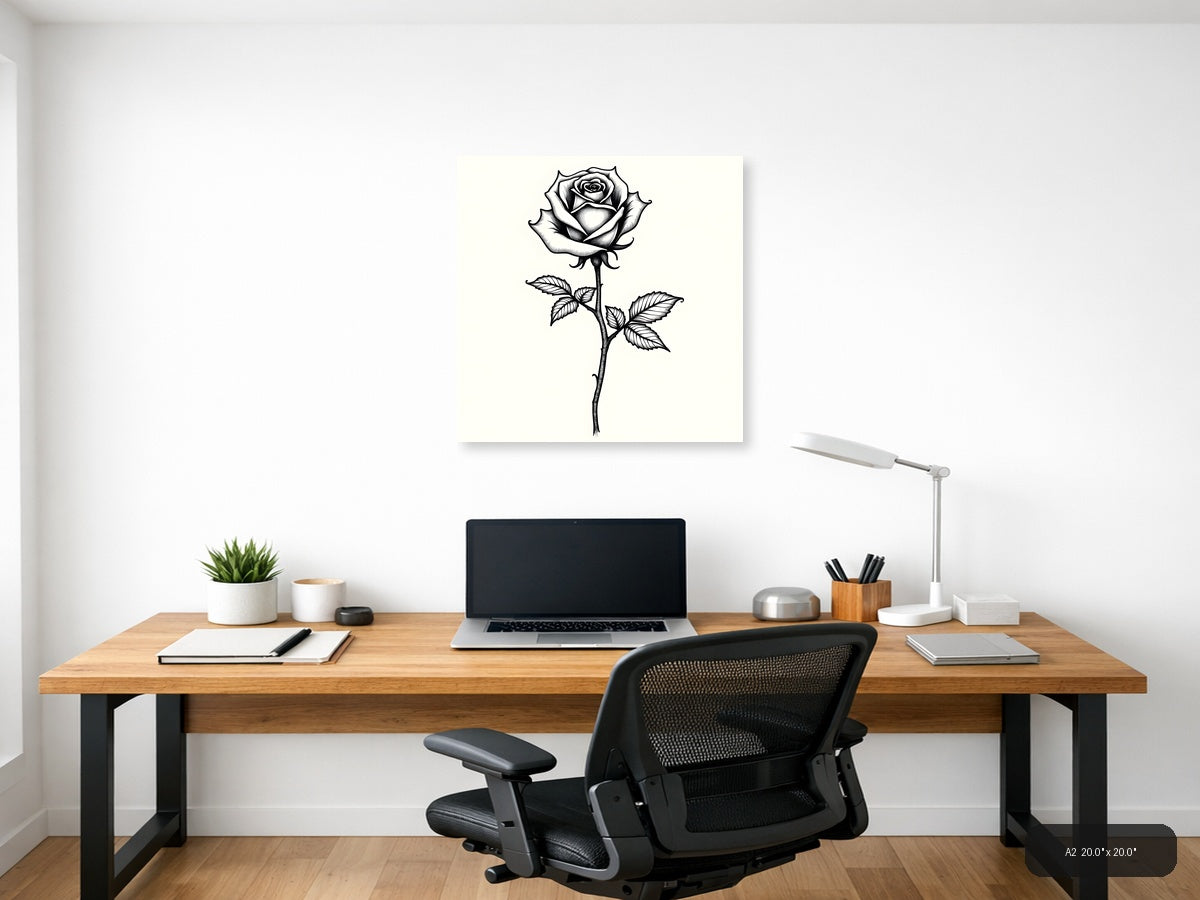Black Rose Line Art Drawing - Botanical Wall Art — A2 / Office