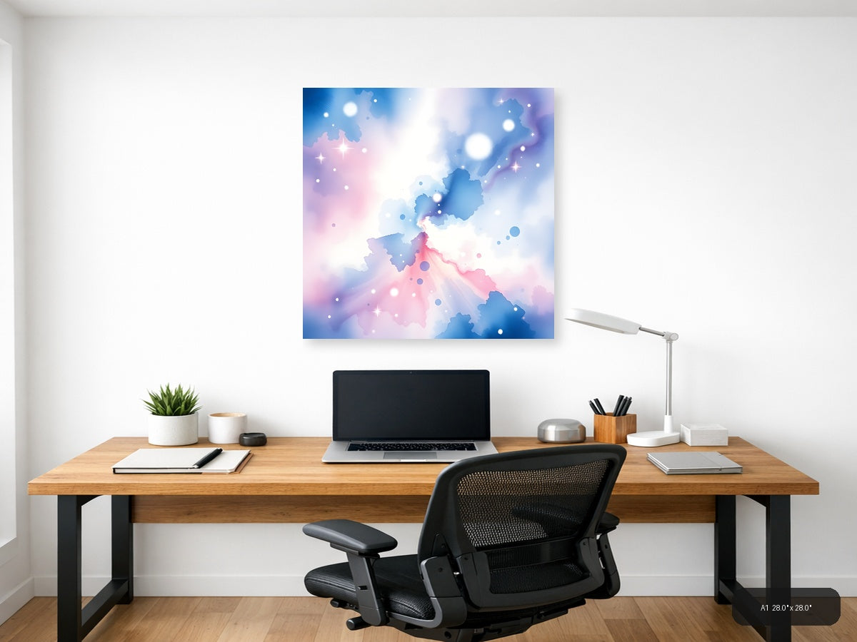 Abstract Watercolor Map with Pink and Blue Gradient Wall Art — A1 / Office