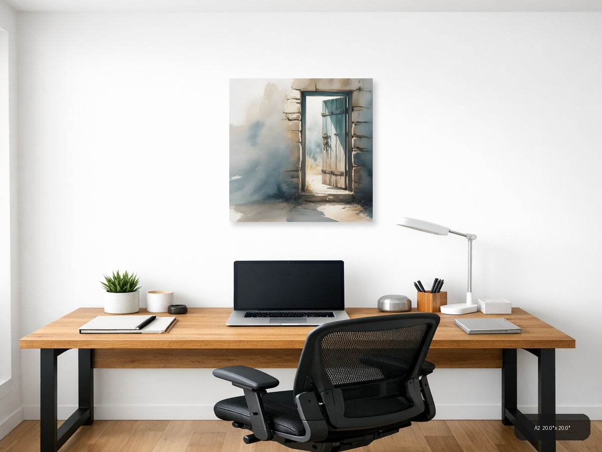 Rustic Wooden Door Watercolor Painting Wall Art — A2 / Office