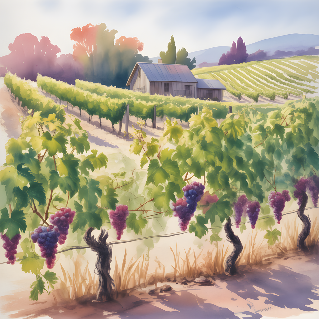 Vineyard Harvest Watercolor Wine Country Wall Art