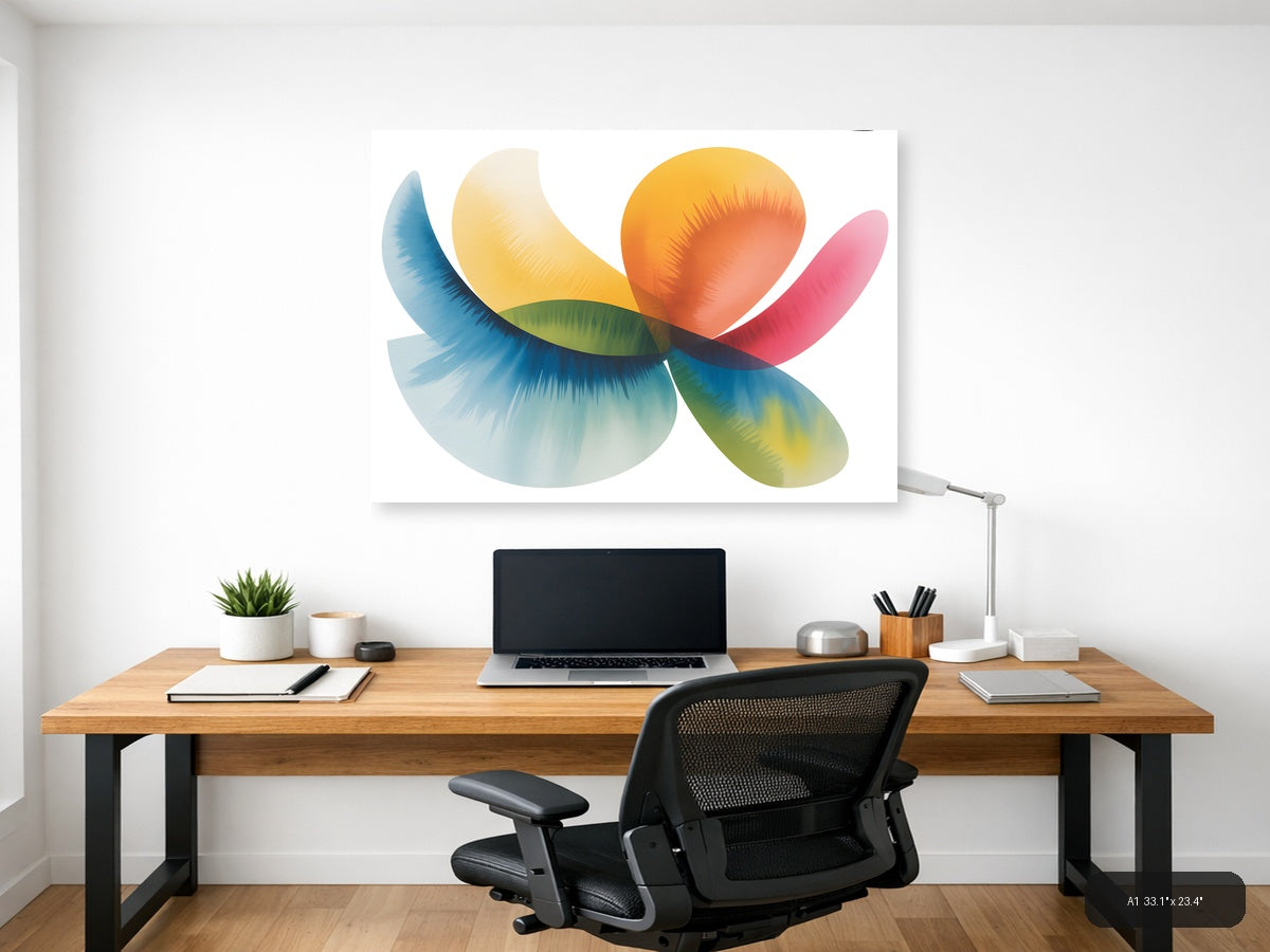Colorful Watercolor Flower Petals Landscape Wall Art — A1 / Office