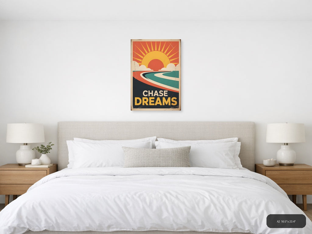 Chase Dreams Vintage Sunrise Beach Wall Art Print — A2 / Bedroom