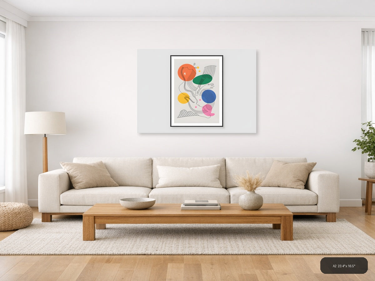 Abstract Line Art with Colorful Geometric Shapes Wall Art — A2 / Living Room