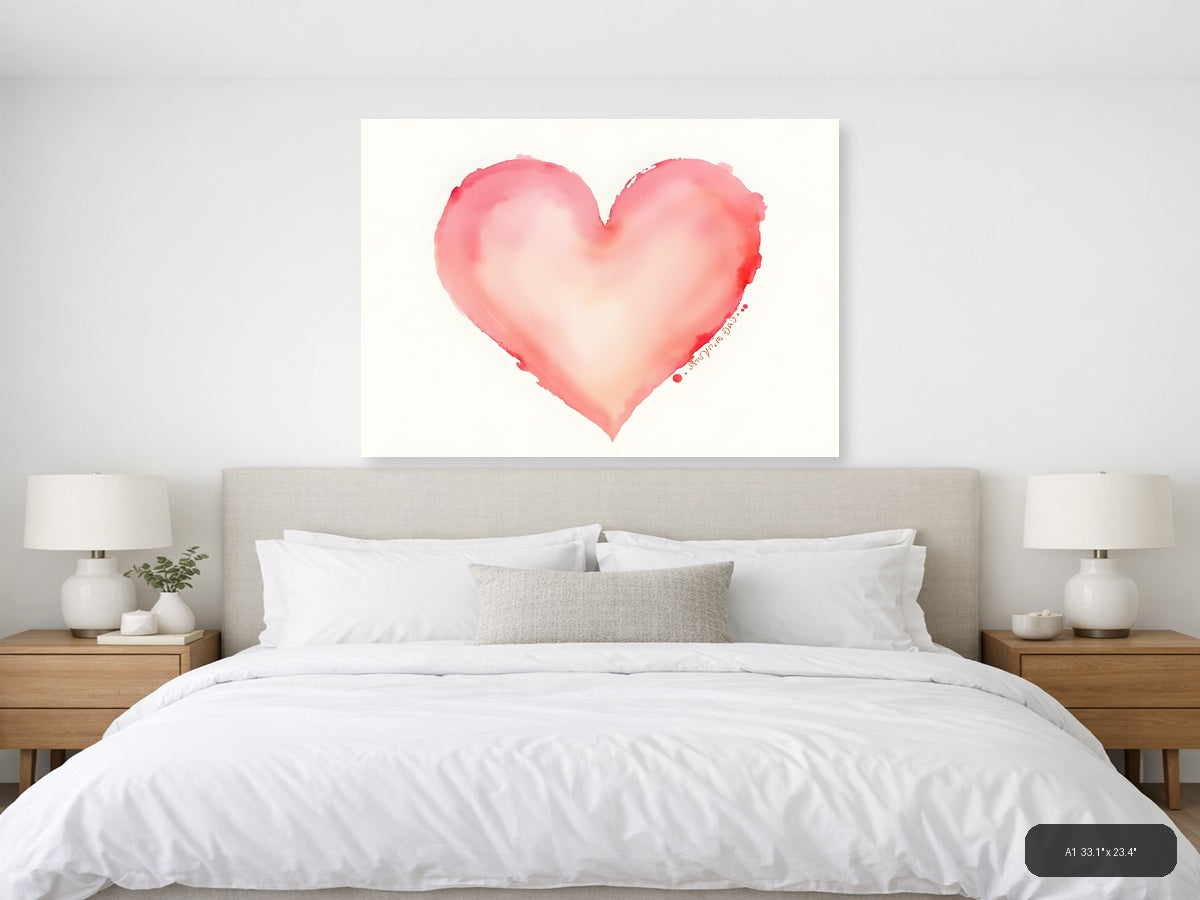 Pink Watercolor Heart Wall Art — A1 / Bedroom