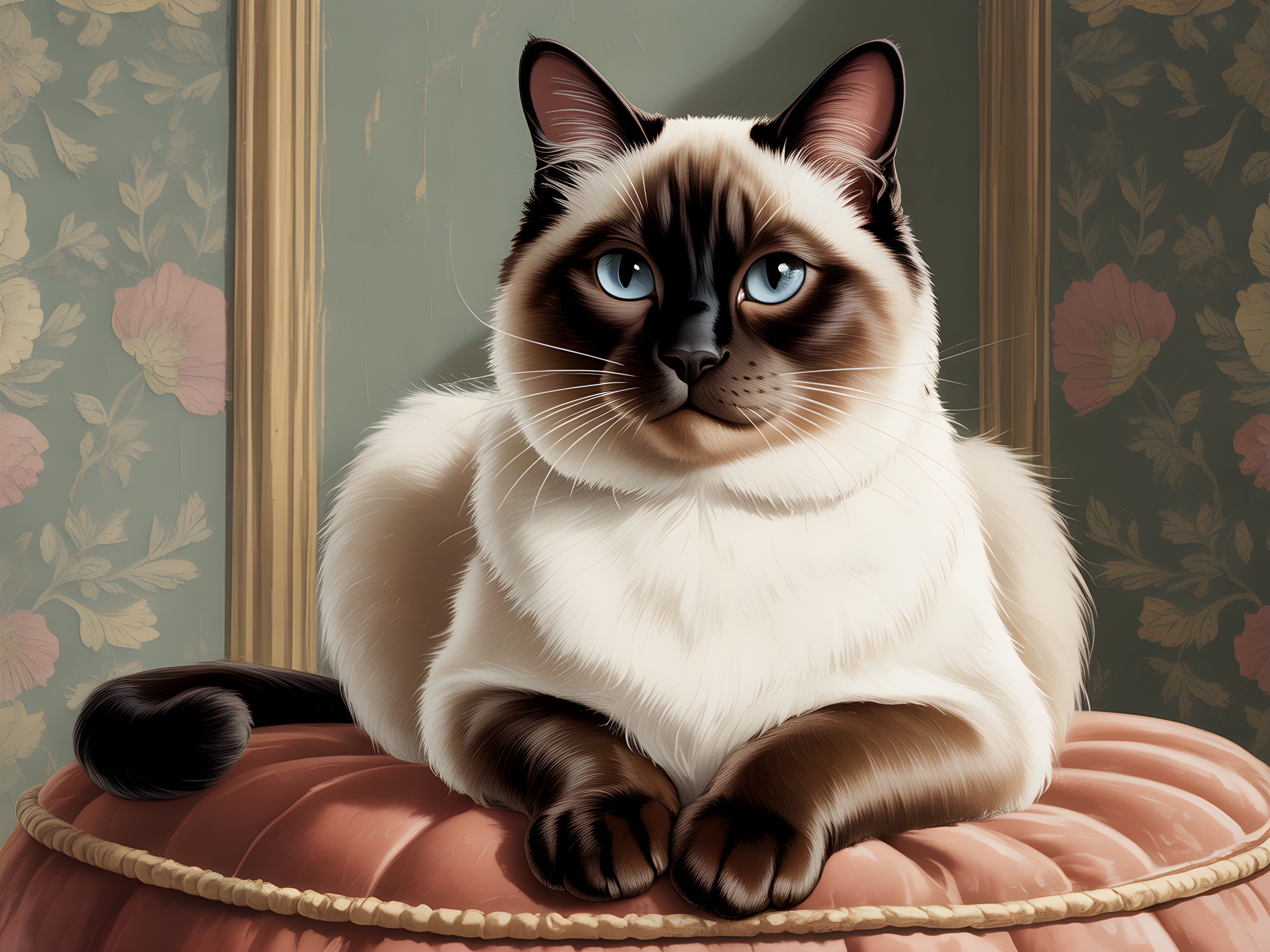 Siamese Cat Portrait Vintage Style Wall Art