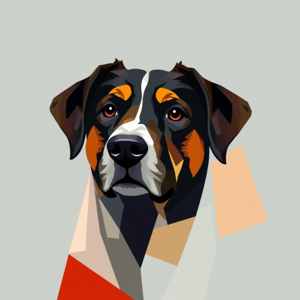 Abstract Tricolor Dog Portrait Modern Wall Art