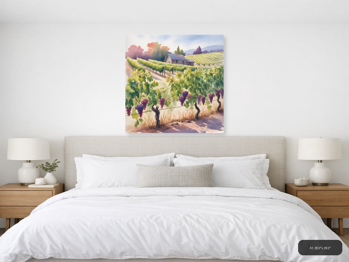 Vineyard Harvest Watercolor Wine Country Wall Art — A1 / Bedroom