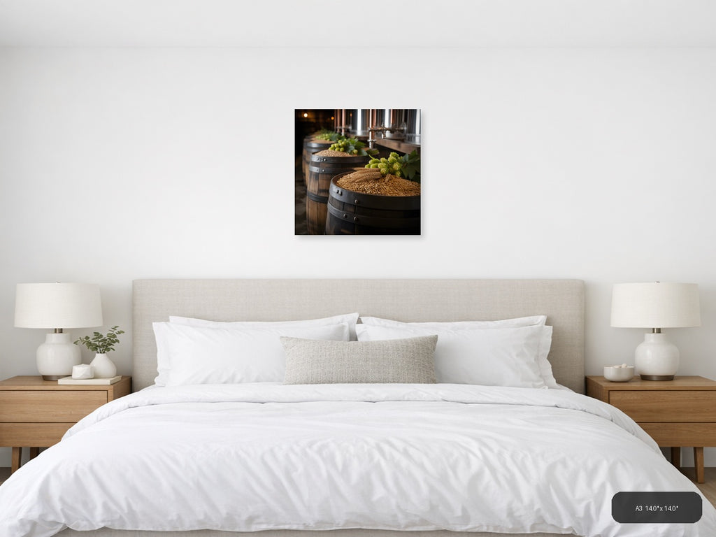 Brewery Barrels with Hops and Grain Photography Wall Art — A3 / Bedroom