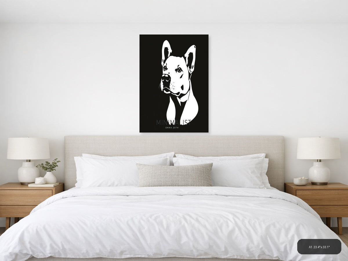 Minimalist Bull Terrier Portrait Black & White Wall Art — A1 / Bedroom