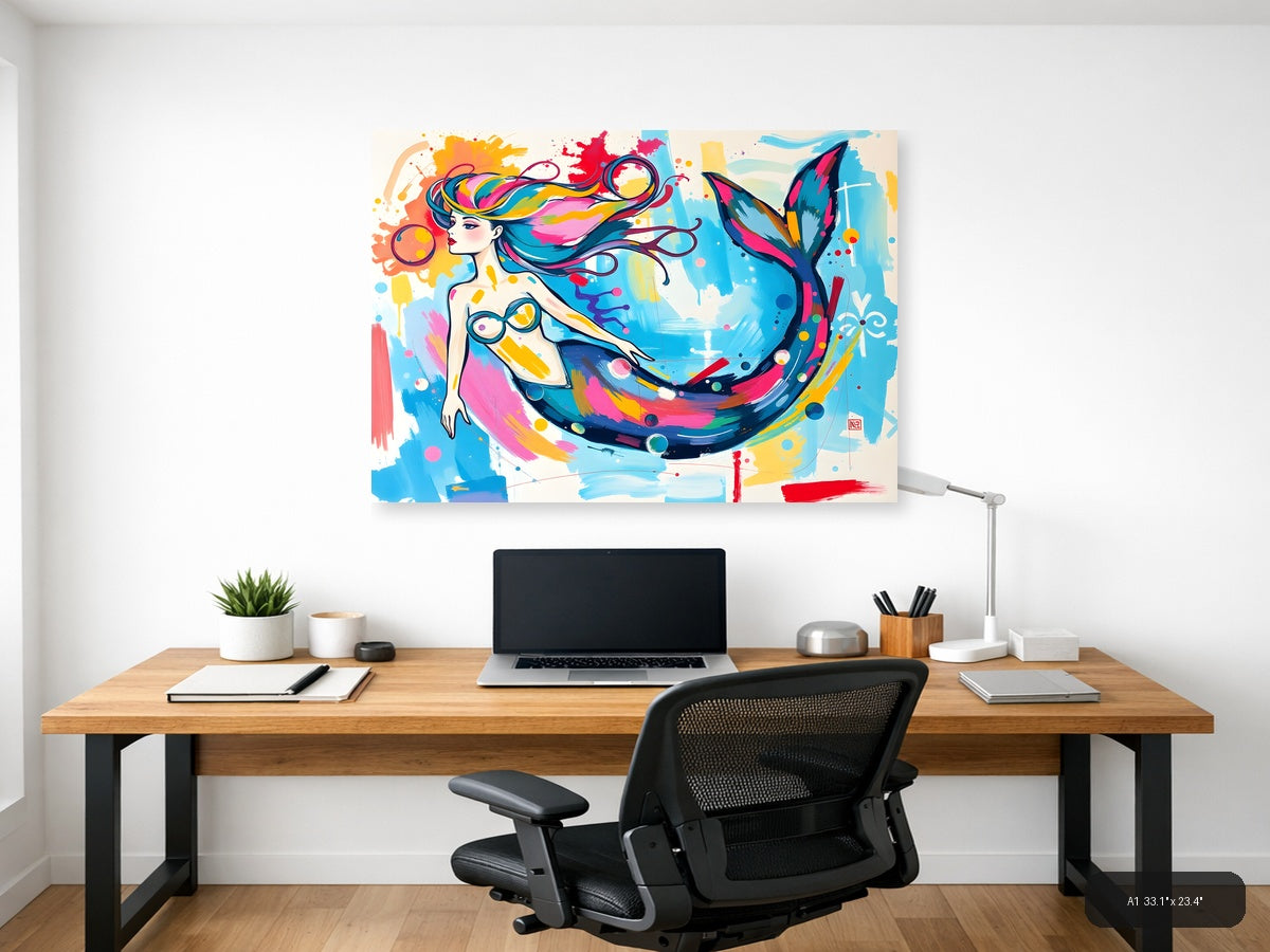 Colorful Mermaid Abstract Splash Modern Wall Art — A1 / Office