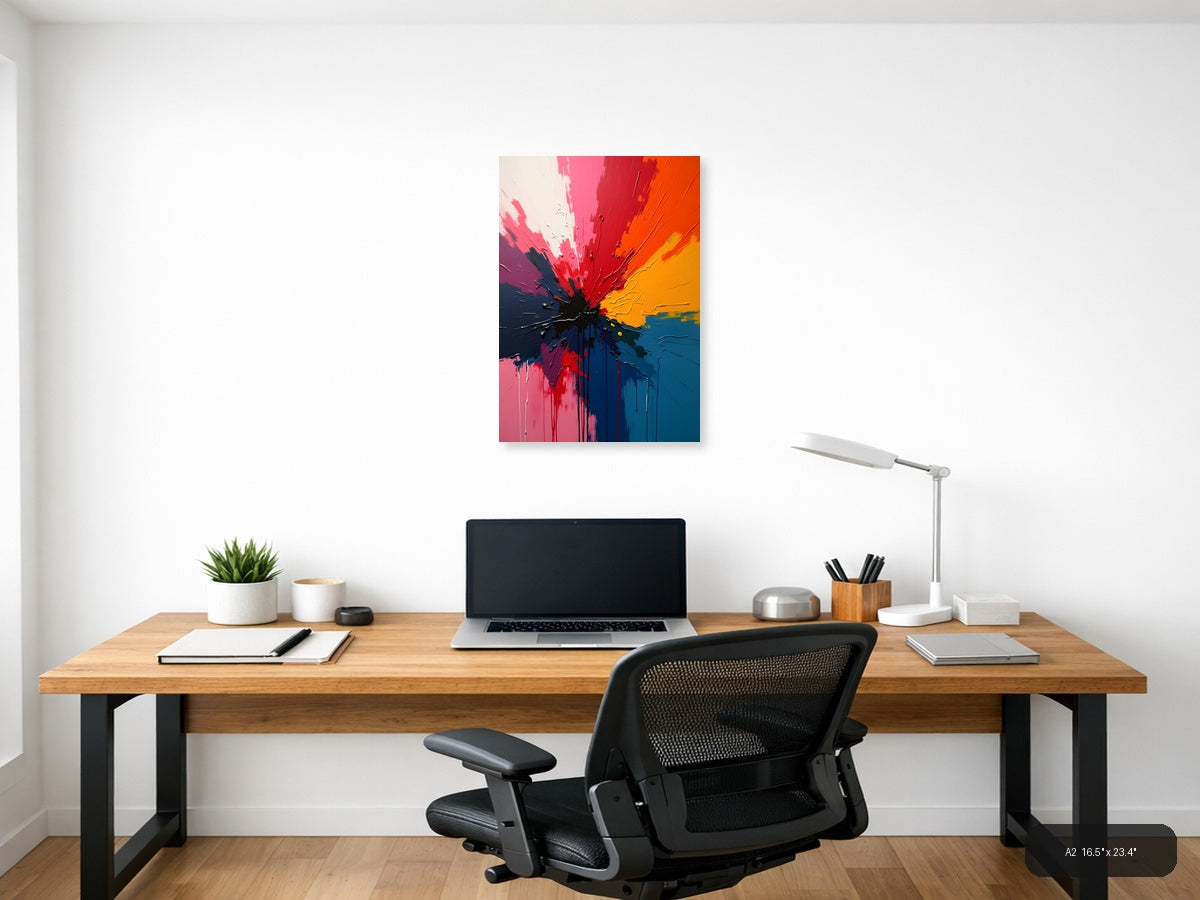 Vibrant Abstract Explosion Centre - Modern Splash Wall Art — A2 / Office