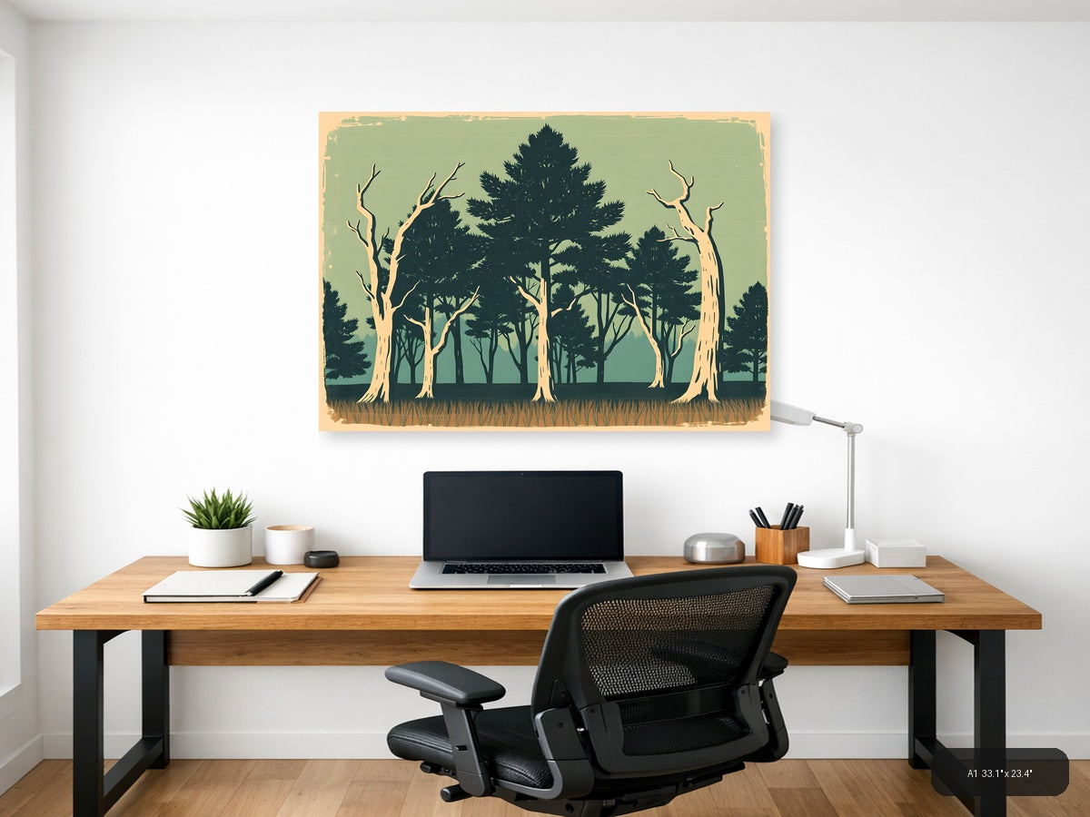 Vintage Forest Landscape with Tall Trees Wall Art — A1 / Office