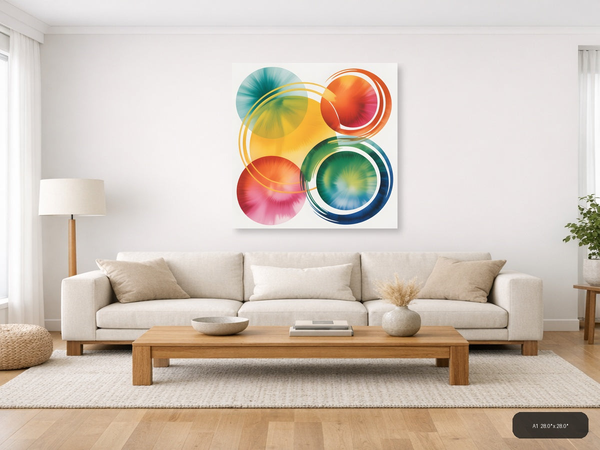 Colorful Watercolor Circles Abstract Modern Wall Art — A1 / Living Room