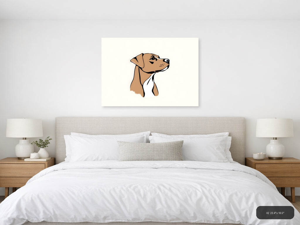 Minimalist Brown Dog Portrait Landscape Wall Art — A2 / Bedroom