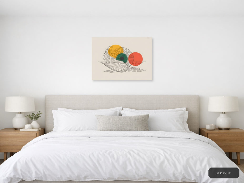 Abstract Eye Line Art with Colorful Circles Wall Art — A3 / Bedroom