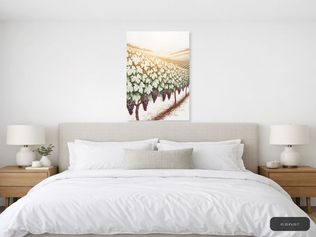 Vineyard Landscape with Purple Grapes Line Art Wall Art — A1 / Bedroom