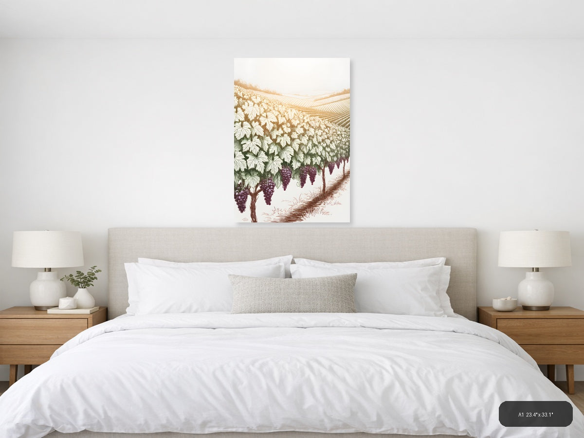 Vineyard Landscape with Purple Grapes Line Art Wall Art — A1 / Bedroom