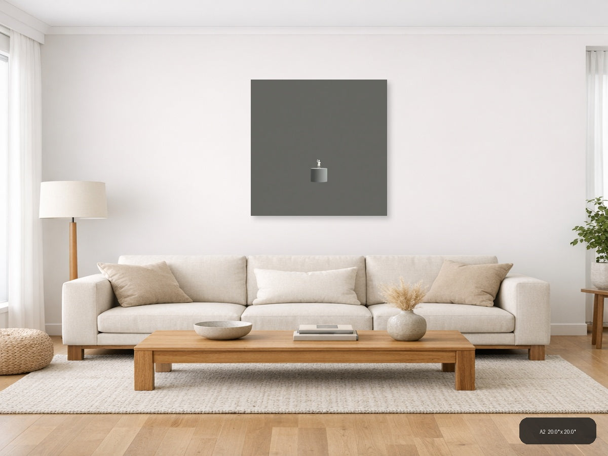 Minimalist Figure on Cylinder - Gray Minimalist Wall Art — A2 / Living Room