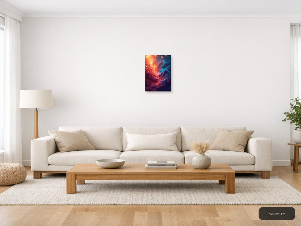 Abstract Glowing Energy Wave Red Blue Wall Art — A4 / Living Room