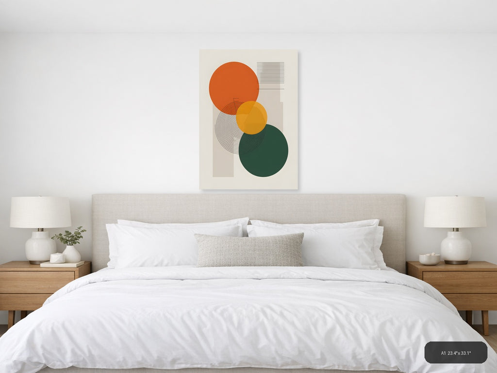 Minimalist Geometric Circles Orange Yellow Green Wall Art — A1 / Bedroom