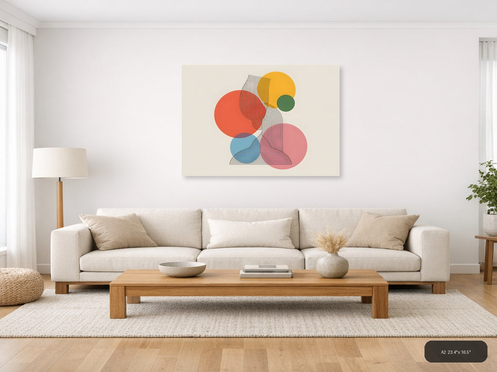 Colorful Geometric Circles Line Art Wall Art — A2 / Living Room