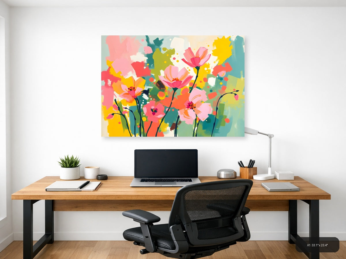 Colorful Abstract Flowers Landscape Wall Art — A1 / Office
