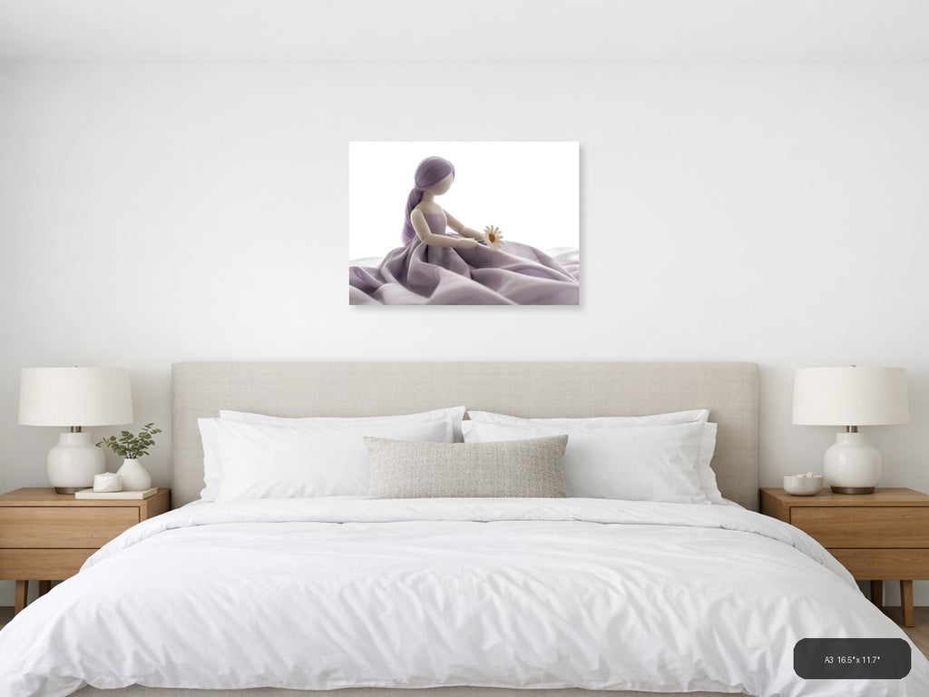 Purple-Haired Girl with Daisy Minimalist Wall Art — A3 / Bedroom