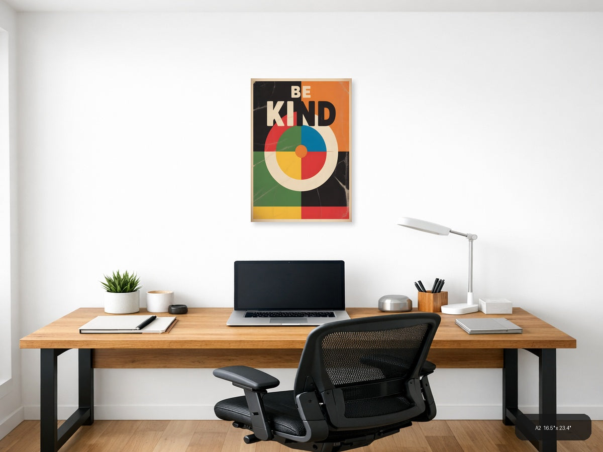 Be Kind Vintage Colorful Wheel Retro Wall Art — A2 / Office