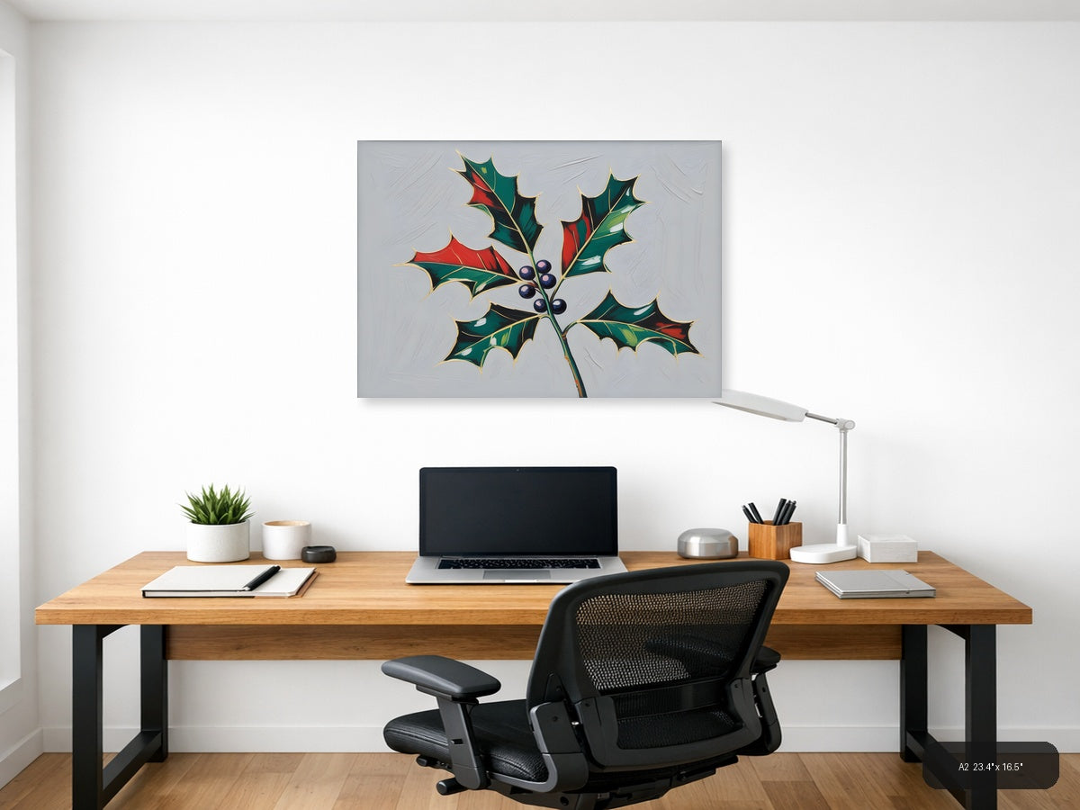 Holly Berries Christmas Botanical Illustration Wall Art — A2 / Office