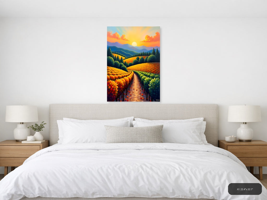 Sunset Vineyard Landscape Abstract Wall Art — A1 / Bedroom