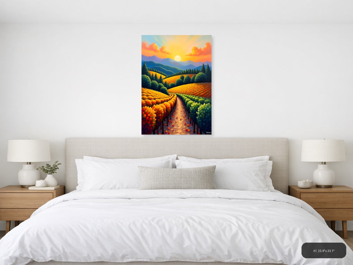 Sunset Vineyard Landscape Abstract Wall Art — A1 / Bedroom
