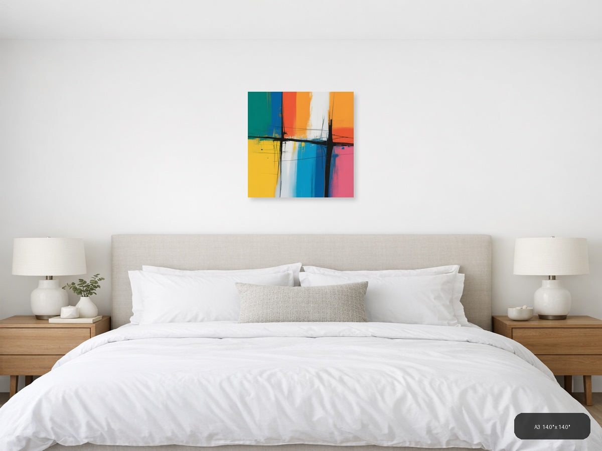 Colorful Abstract Grid Cross Pattern Modern Wall Art — A3 / Bedroom