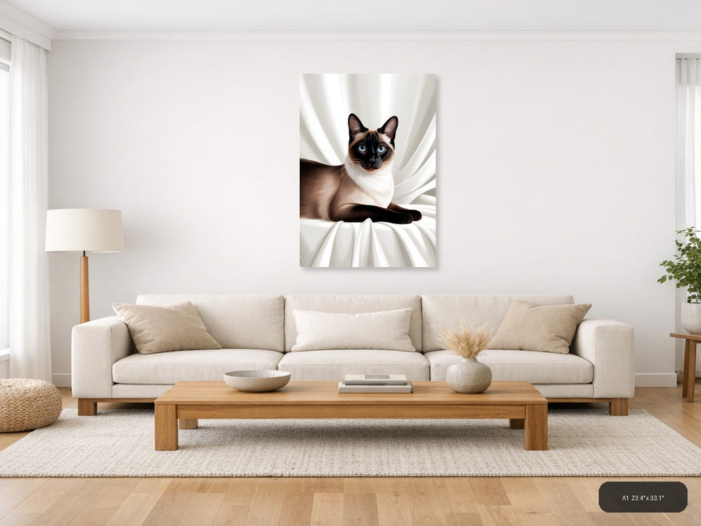 Siamese Cat with Blue Eyes Minimalist Wall Art — A1 / Living Room