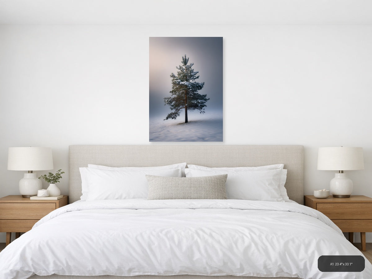 Solitary Pine Tree in Snow - Winter Photography Wall Art — A1 / Bedroom