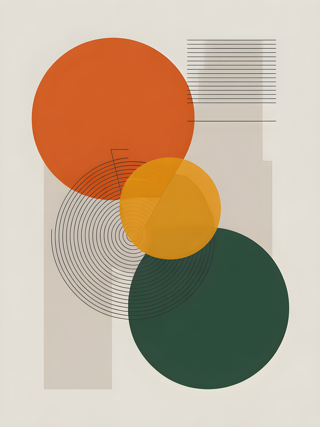 Minimalist Geometric Circles Orange Yellow Green Wall Art