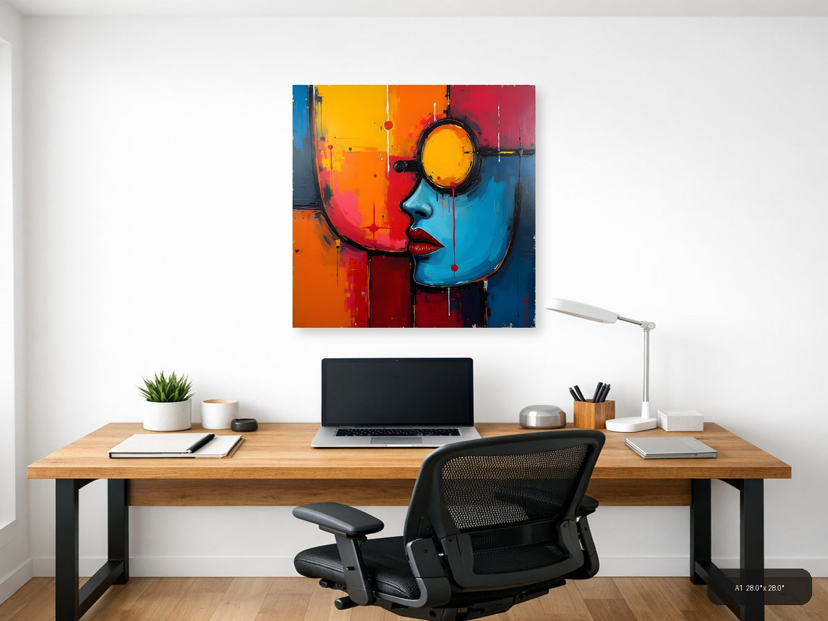 Colorful Abstract Face Profile Yellow Eye Wall Art — A1 / Office