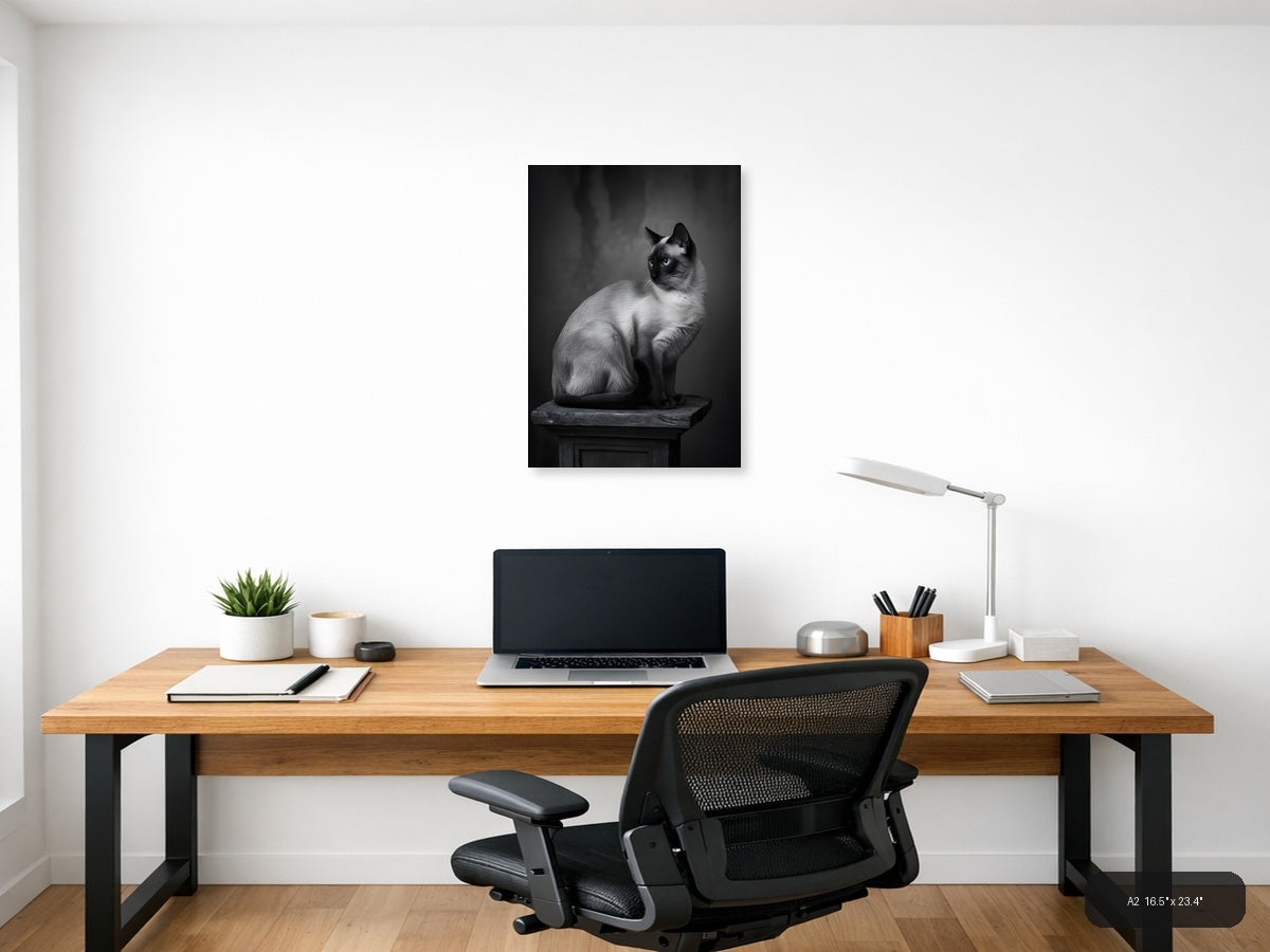Siamese Cat Portrait Black and White Photography Wall Art — A2 / Office