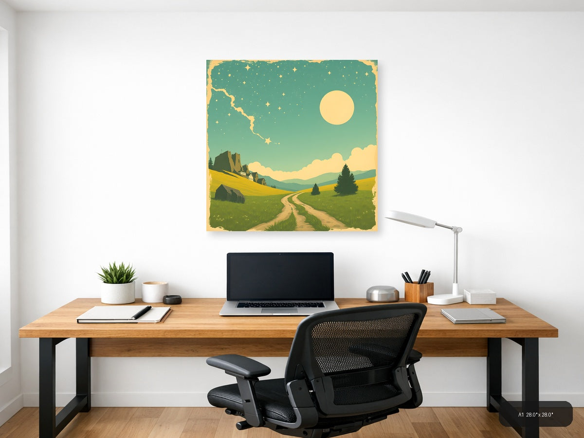 Vintage Countryside Castle Landscape Wall Art — A1 / Office