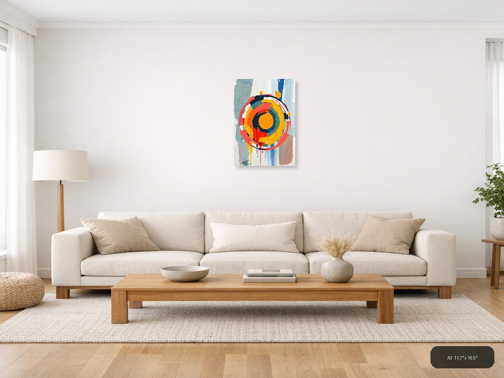 Vibrant Abstract Concentric Circles Modern Wall Art — A3 / Living Room