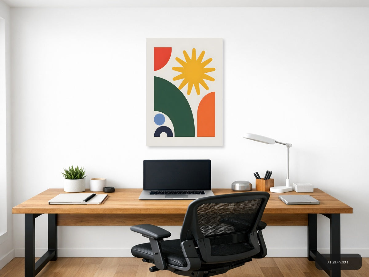 Minimalist Sun & Geometric Shapes Portrait Wall Art — A1 / Office