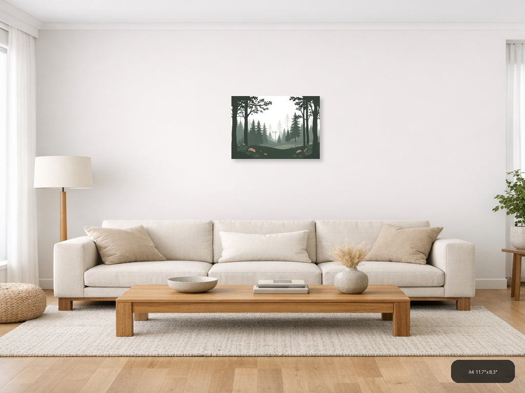Misty Forest Cross Minimalist Landscape Wall Art — A4 / Living Room