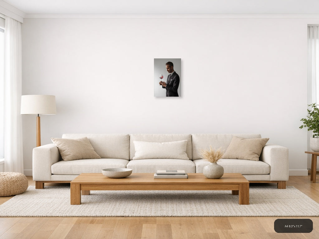 Minimalist Man with Wine Glass Portrait Wall Art — A4 / Living Room