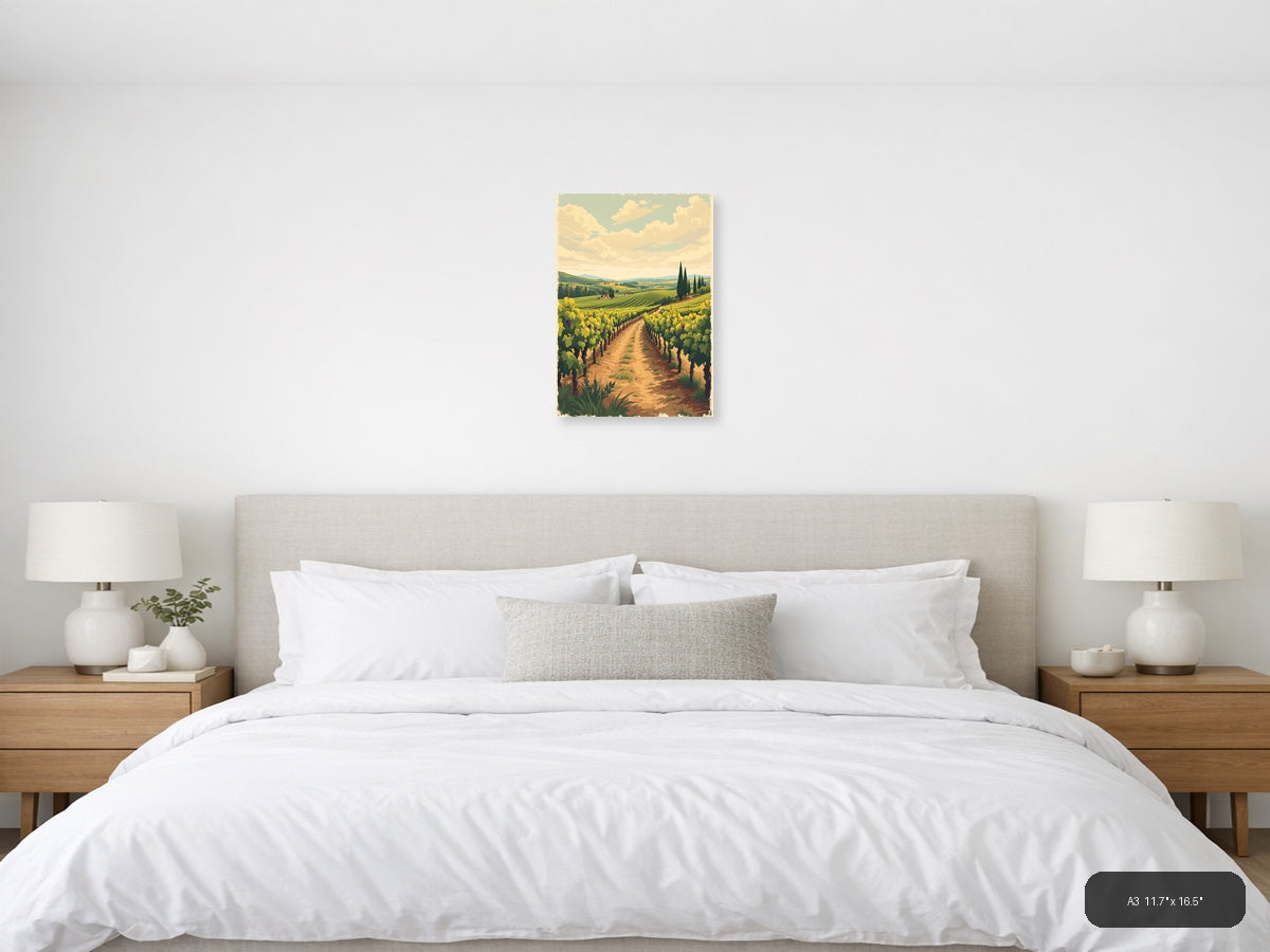 Vintage Tuscany Vineyard Landscape Wall Art — A3 / Bedroom
