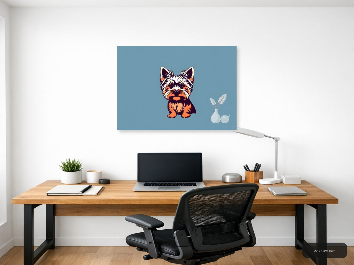 Cute Terrier Dog Minimalist Blue Wall Art — A2 / Office