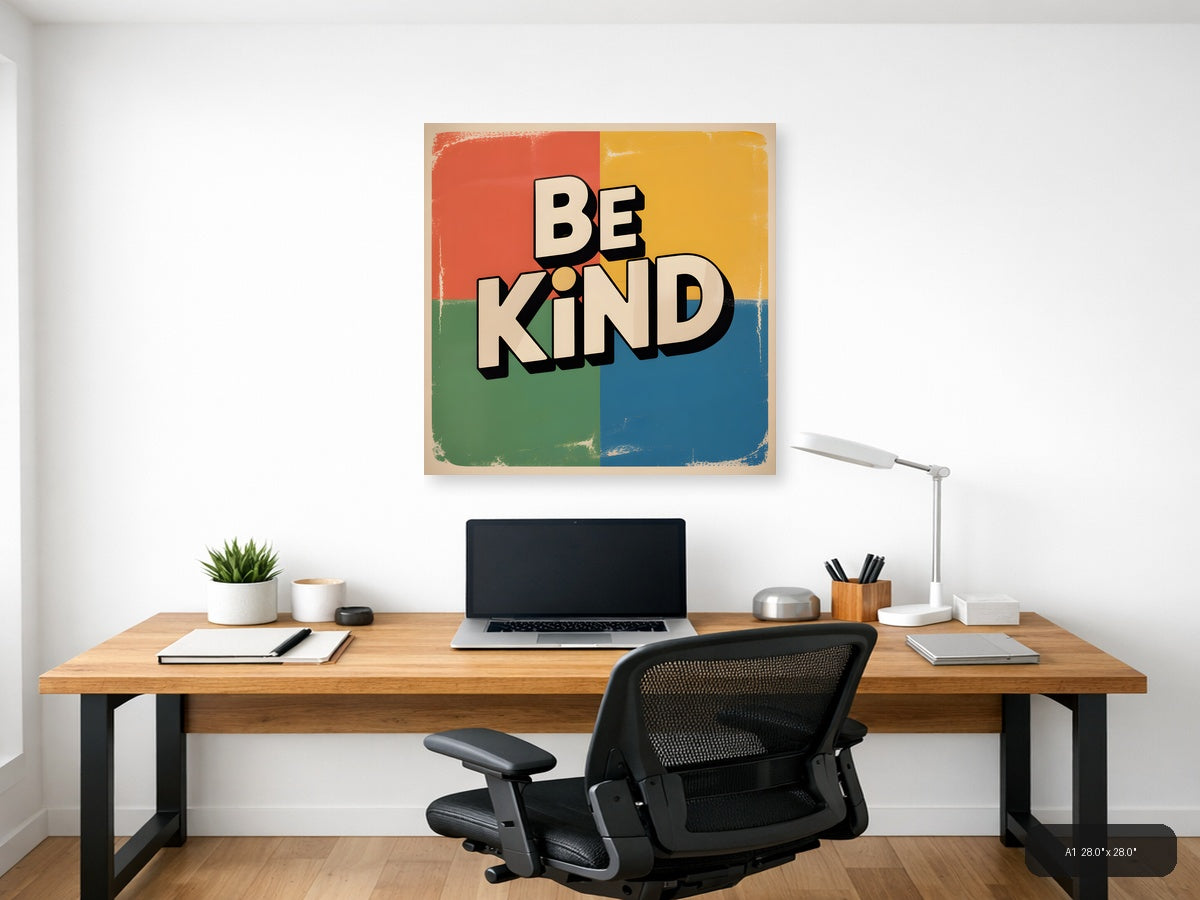 Be Kind Vintage Retro Colorblock Square Wall Art — A1 / Office