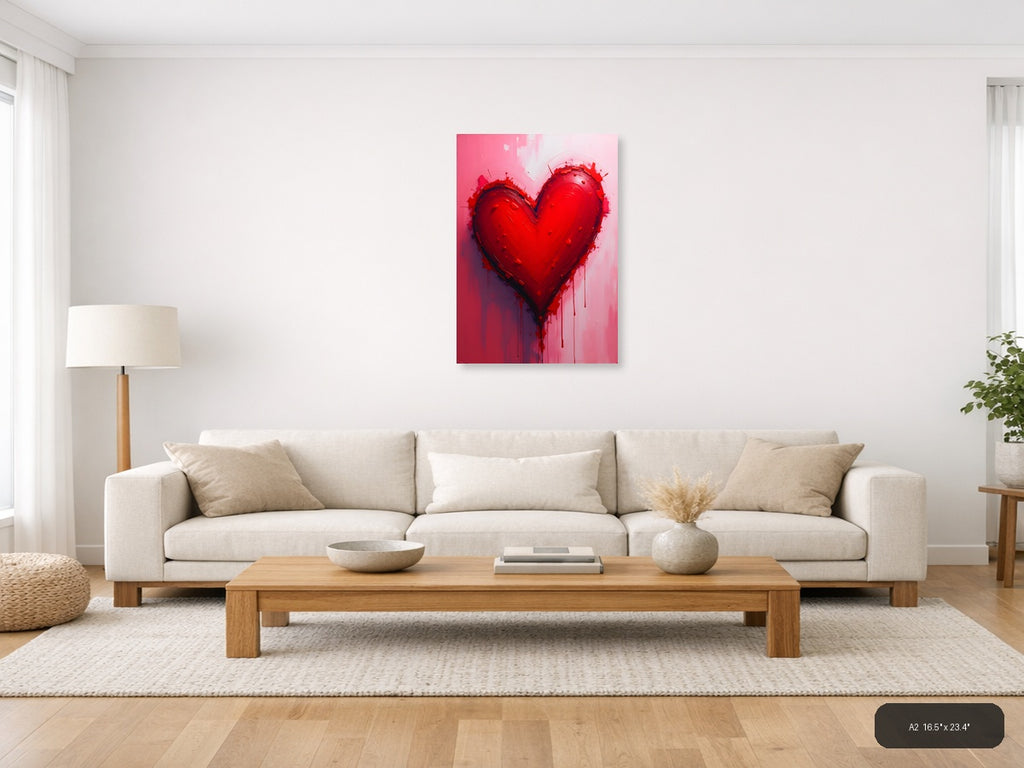 Abstract Red Heart with Dripping Paint Wall Art — A2 / Living Room